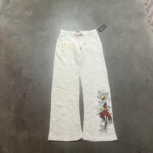 NWT Ed hardy men's white and gold rhinestone flare‎ sweatpants back hit Y2K